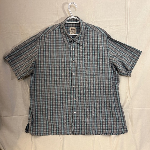 Men's Short Sleeve Blue Plaid Button Down Shirt from NorthCrest Size XL - Picture 1 of 7